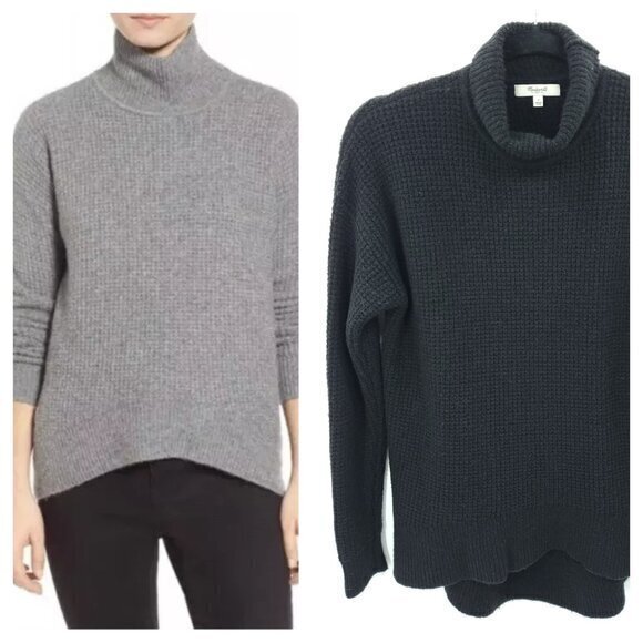 Madewell Merino Wool/Alpaca-Blend Waffle Knit Mock/Turtleneck Sweater S Black - Picture 1 of 15